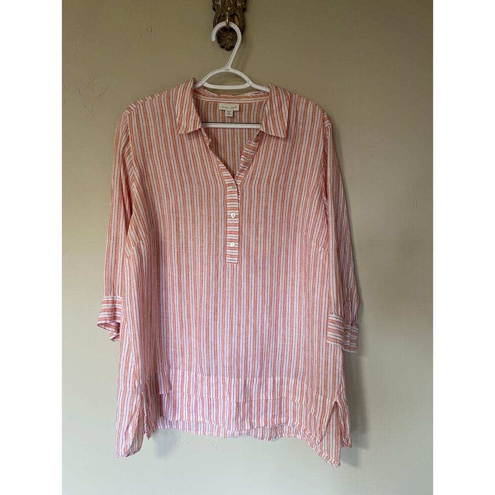 J.Jill Love Linen 100% Linen Red & White Stripe Popover Tunic Top 1X